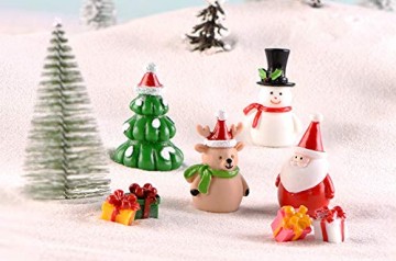 13 Stück Harz Miniatur Garten Figuren Weihnachten Mini Ornamente Set für Fee Garten Deko Weihnachtsdeko Bonsai Puppenhaus Zuhause Tisch Dekoration Landschaft DIY Zubehör Schneemann Weihnachtsmann Baum - 6