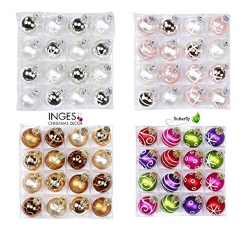 16 Weihnachtskugeln Glas 3cm Dekoriert Christbaumkugeln Christbaumschmuck Weihnachtsdeko Motive, Farbe: Noble Rose (hell rosa porzelanweiß) - 2