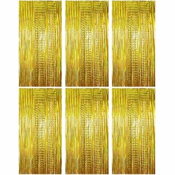 (1m x 2m) 6 stk Lametta Vorhänge Dekoration Folie Vorhang Glitzer Deko Glänzende Fransenvorhang Fransen Party Hintergrund Folien Glitzervorhang Schimmer Weihnachten (Gold) - 1