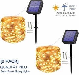 [2 Stück] Solar Lichterkette Außen, 12M 120 LED Lichterketten Aussen, Wasserdicht Kupferdraht Weihnachtsbeleuchtung Warmweiß Lichterkette für Balkon, gartendeko, Bäume, Terrasse, Hochzeiten, Partys. - 1