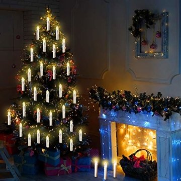 20/30/40/50/60 stk LED Kerzen LED Lichterkette Kabellos Dimmbar Kerzenlichter Flammenlose Weihnachtskerzen für Weihnachtsbaum, Weihnachtsdeko, Hochzeit, Geburtstags, Party (milchweisse Hülle, 40stk) - 5