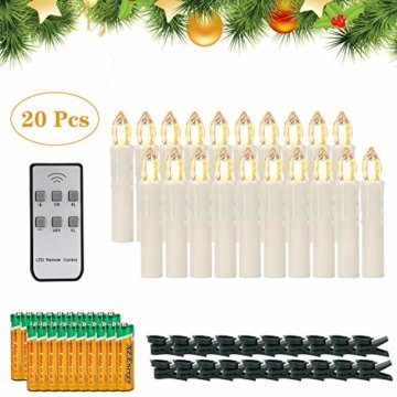 20er LED Kerzen,EXTSUD LED Weihnachtskerzen mit Batterien&Fernbedienung, IP64 Dimmbar Kerzenlichter Warmweiß Flammenlose Kerzen für Weihnachtsbaum,Weihnachtsdeko,Hochzeitsdeko,Geburtstags,Party - 1