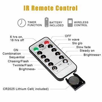 2x 100 Led Lichterkette Weihnachtsbaum Batterie TBoonor Lichterketten für Zimmer, 20M Wasserdicht Kupferdraht Lichterkette mit 8 Modi Fernbedienung & Timer für Party, Außen (Warm weiß - 100Led*2) - 3