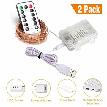 2x 100 Led Lichterkette Weihnachtsbaum Batterie TBoonor Lichterketten für Zimmer, 20M Wasserdicht Kupferdraht Lichterkette mit 8 Modi Fernbedienung & Timer für Party, Außen (Warm weiß - 100Led*2) - 5