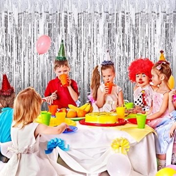 3 Packung Metallic Tinsel Vorhänge, Folie Fringe Shimmer Vorhang Tür Fenster Dekoration für Geburtstag Hochzeit (Silber) - 5