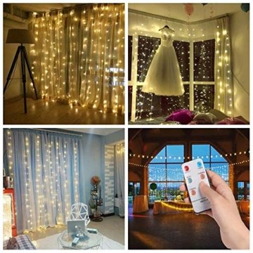 3*3m 300er LED Diamant Lichtvorhang Fernbedienung Home Dekorations Licht IP44 wasserfest Kupferkabel LED Lichterketten für Weihnachten / Deko / Party, Weihnachtsbeleuchtung, Hochzeit usw - Warmweiß - 1