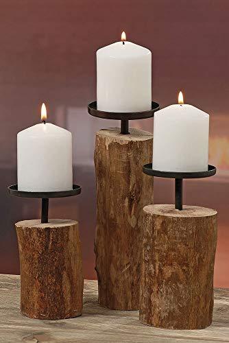 3er-Set Kerzenleuchter Kerzenständer “Tempe” Holz – H14/18,5/23,5cm - 