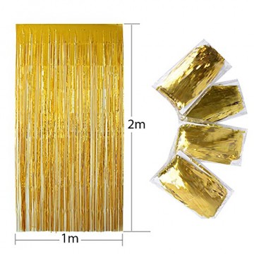 4 Packung Lametta Vorhang Glitzer Gold Glitzervorhang Fringe Vorhang Fransen Vorhang Lametta Girlande Party Vorhang Metallfolie Vorhang für Party Deko,Hochzeitsdeko,geburtstagsparty Silvester deko - 2