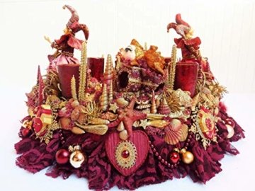 Adventskranz MARE VENEZIA Luxus Maritim grosse Adventsdeko Tischkranz Rot Goldfarben Muscheln romantische Weihnachtsdeko Froschkönig Harlekin - 4