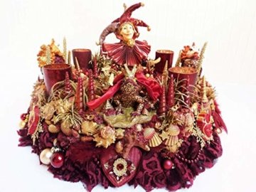 Adventskranz MARE VENEZIA Luxus Maritim grosse Adventsdeko Tischkranz Rot Goldfarben Muscheln romantische Weihnachtsdeko Froschkönig Harlekin - 1