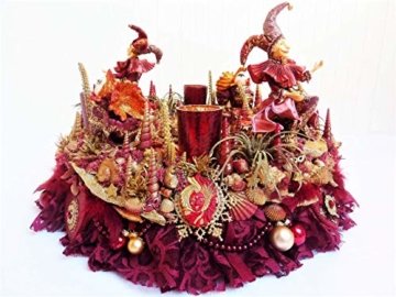 Adventskranz MARE VENEZIA Luxus Maritim grosse Adventsdeko Tischkranz Rot Goldfarben Muscheln romantische Weihnachtsdeko Froschkönig Harlekin - 5