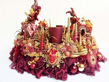 Adventskranz MARE VENEZIA Luxus Maritim grosse Adventsdeko Tischkranz Rot Goldfarben Muscheln romantische Weihnachtsdeko Froschkönig Harlekin - 7