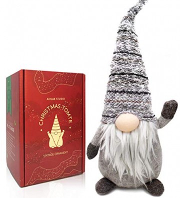 Airlab Ostern Weihnachten Deko Wichtel 49 cm Hoch, Schwedischen Weihnachtsmann Santa Tomte Gnom, Festliche Verpackung, Skandinavischer Zwerg Geschenke für Kinder Familie Ostern Weihnachten, Grau - 1