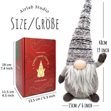 Airlab Ostern Weihnachten Deko Wichtel 49 cm Hoch, Schwedischen Weihnachtsmann Santa Tomte Gnom, Festliche Verpackung, Skandinavischer Zwerg Geschenke für Kinder Familie Ostern Weihnachten, Grau - 6