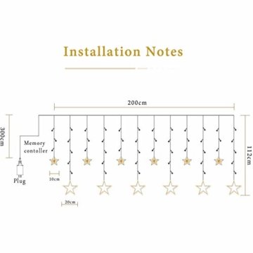 Avoalre Lichtervorhang 12 Sterne 2M Lichterkette 138LEDs Lichter Ketten (max. 13 Sätze) Erweiterbar mit 8 Modi Weihnachtsbeleuchtung im Innen/Außen - 4