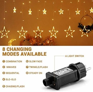 Avoalre Lichtervorhang 12 Sterne 2M Lichterkette 138LEDs Lichter Ketten (max. 13 Sätze) Erweiterbar mit 8 Modi Weihnachtsbeleuchtung im Innen/Außen - 5