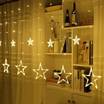 Avoalre Lichtervorhang 12 Sterne 2M Lichterkette 138LEDs Lichter Ketten (max. 13 Sätze) Erweiterbar mit 8 Modi Weihnachtsbeleuchtung im Innen/Außen - 9