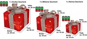 Bambelaa! 3er Led Deko Geschenke Leucht Boxen Timer Weihnachts Dekoration Weihnachtsdeko Beleuchtet Deko Weihnachten (Rot) - 2