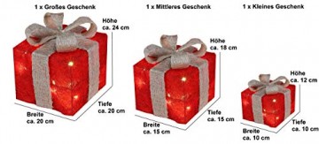 Bambelaa! 3er Led Deko Geschenke Leucht Boxen Timer Weihnachts Dekoration Weihnachtsdeko Beleuchtet Deko Weihnachten (Rot) - 3
