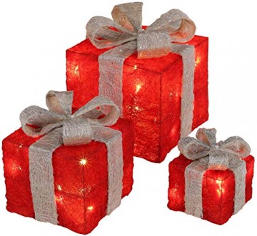 Bambelaa! 3er Led Deko Geschenke Leucht Boxen Timer Weihnachts Dekoration Weihnachtsdeko Beleuchtet Deko Weihnachten (Rot) - 1