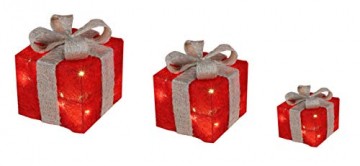 Bambelaa! 3er Led Deko Geschenke Leucht Boxen Timer Weihnachts Dekoration Weihnachtsdeko Beleuchtet Deko Weihnachten (Rot) - 5