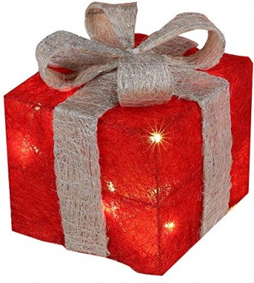 Bambelaa! 3er Led Deko Geschenke Leucht Boxen Timer Weihnachts Dekoration Weihnachtsdeko Beleuchtet Deko Weihnachten (Rot) - 6