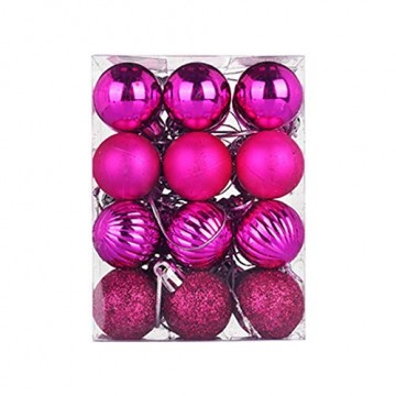 Battnot Weihnachtskugeln 100 teilig 24 teilig 30/60mm Christbaumkugeln Set Weihnachtsbaumschmuck Christbaumschmuck Weihnachtsbaum Kugel Dekoration hängende Hausparty Christmas Xmas (Pink, 24) - 1