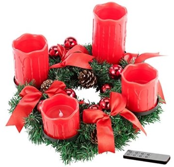 Britesta LED-Weihnachtskranz: Adventskranz mit roten LED-Kerzen, rot geschmückt (Kerzenkranz) - 1