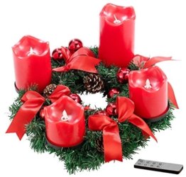 Britesta Tannenkranz: Adventskranz, rot, 4 rote LED-Kerzen mit bewegter Flamme (Weihnachtskranz) - 1