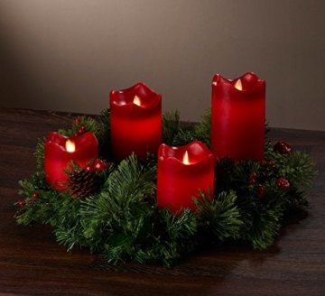Britesta Tannenkranz: Adventskranz, rot, 4 rote LED-Kerzen mit bewegter Flamme (Weihnachtskranz) - 9