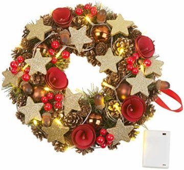 Britesta Türkranz: Weihnachtskranz, 20 warmweiße LEDs, Timer, batteriebetrieben, 28 cm (Türkranz Weihnachten LED Timer) - 1