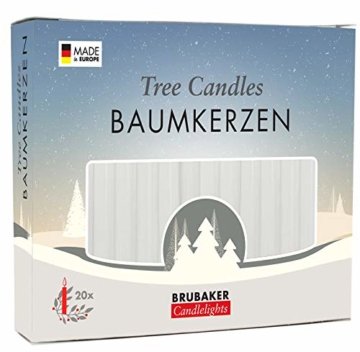 Brubaker 20er Pack Baumkerzen Wachs Weihnachtskerzen Pyramidenkerzen Christbaumkerzen Weiß - 1