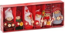 BRUBAKER 6-teiliges Set Weihnachtswichtel aus Holz und Strick Baumanhänger Weihnachtsanhänger 8 cm in Geschenkbox - 1