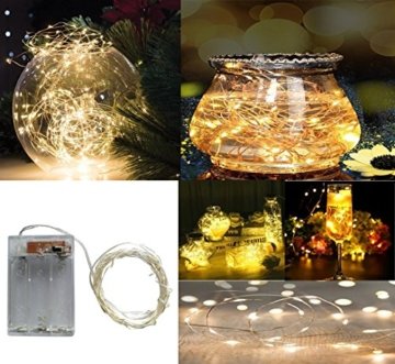 BXROIU 2 x 20er Micro LED Lichterkette Batterie betrieb und 2 Programm Auf 7ft 2Meter Silberdraht für Party, Garten, Weihnachten, Halloween, Hochzeit, Beleuchtung Deko(Warmweiß) - 3