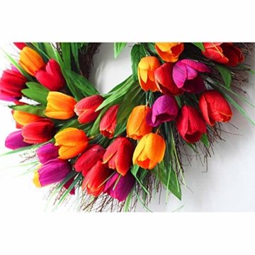 Cratone Türkranz Wandkranz Deko Kranz Tulpe handgefertigte Kunstblumendeko für Zuhause Parties Weihnachten Türen Hochzeiten Dekor (Rot) - 2