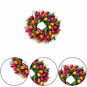 Cratone Türkranz Wandkranz Deko Kranz Tulpe handgefertigte Kunstblumendeko für Zuhause Parties Weihnachten Türen Hochzeiten Dekor (Rot) - 5