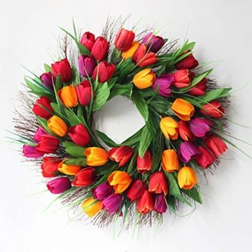 Cratone Türkranz Wandkranz Deko Kranz Tulpe handgefertigte Kunstblumendeko für Zuhause Parties Weihnachten Türen Hochzeiten Dekor (Rot) - 7