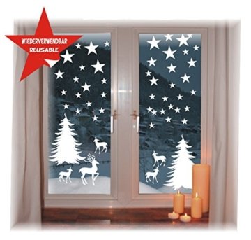 das-label Wiederverwendbare winterliche Fensterbilder weiß Winterwald mit Sterne Weihnachten Fensterdeko ohne transparenten Hintergrund (Winterwald) - 1