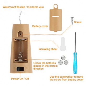 【12 Stück】Nasharia 20 LEDs 2M Flaschen Licht Warmweiß, Lichterkette für Flasche LED Lichterketten Stimmungslichter Weinflasche Kupferdraht, batteriebetriebene für Flasche DIY, Dekor,Weihnachten - 4