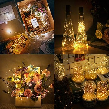 【12 Stück】Nasharia 20 LEDs 2M Flaschen Licht Warmweiß, Lichterkette für Flasche LED Lichterketten Stimmungslichter Weinflasche Kupferdraht, batteriebetriebene für Flasche DIY, Dekor,Weihnachten - 5