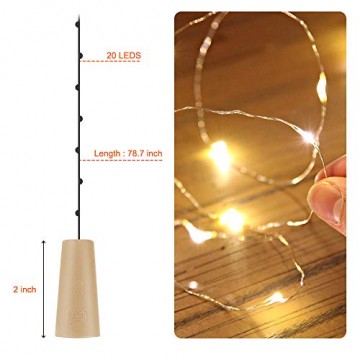 【12 Stück】Nasharia 20 LEDs 2M Flaschen Licht Warmweiß, Lichterkette für Flasche LED Lichterketten Stimmungslichter Weinflasche Kupferdraht, batteriebetriebene für Flasche DIY, Dekor,Weihnachten - 6