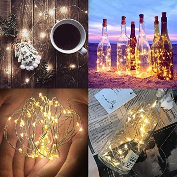 【12 Stück】Nasharia 20 LEDs 2M Flaschen Licht Warmweiß, Lichterkette für Flasche LED Lichterketten Stimmungslichter Weinflasche Kupferdraht, batteriebetriebene für Flasche DIY, Dekor,Weihnachten - 7