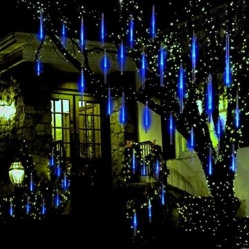 EEIEER 192 mini LED Eiszapfen Lichterkette sternschnuppe Licht für Außen balkon Garten Weihnachten Dekoration 8 StückTube 30 cm Blau - 4