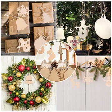 EKKONG 100 Stück Holz Christbaumschmuck, Weihnachtsbaum Deko,Weihnachtsanhänger,Weihnachtsbaumschmuck,Weihnachtsanhänger Deko, Christbaumschmuck Handwerkliche Verzierungen für Weihnachten - 2