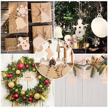 EKKONG 100 Stück Holz Christbaumschmuck, Weihnachtsbaum Deko,Weihnachtsanhänger,Weihnachtsbaumschmuck,Weihnachtsanhänger Deko, Christbaumschmuck Handwerkliche Verzierungen für Weihnachten - 2