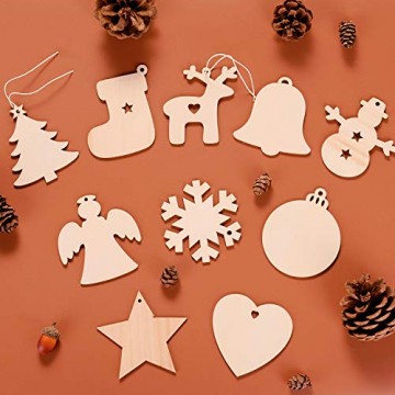 EKKONG 100 Stück Holz Christbaumschmuck, Weihnachtsbaum Deko,Weihnachtsanhänger,Weihnachtsbaumschmuck,Weihnachtsanhänger Deko, Christbaumschmuck Handwerkliche Verzierungen für Weihnachten - 6