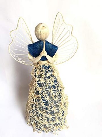 Engel blau, mehrschichtiges Kleid mit gehäkeltem Überkleid, Flügel geflochten mit Drahtrahmen H ~ 30 cm - 