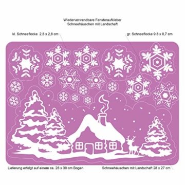 Fensterbild Weihnachten Fenstersticker Häuschen mit REH und Winterlandschaft WIEDERVERWENDBAR - 2