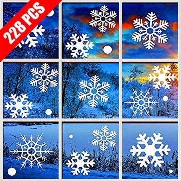 Fensterbilder Weihnachten, 228 Schneeflocken Fenstersticker, Weihnachtsdeko Fenster,Fensteraufkleber PVC Fensterdeko Selbstklebend, für Türen Schaufenster Vitrinen Glasfronten Deko - 1