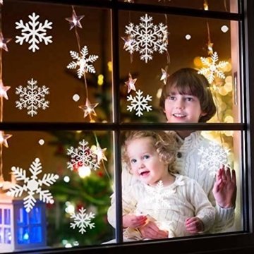Fensterbilder Weihnachten, 228 Schneeflocken Fenstersticker, Weihnachtsdeko Fenster,Fensteraufkleber PVC Fensterdeko Selbstklebend, für Türen Schaufenster Vitrinen Glasfronten Deko - 6